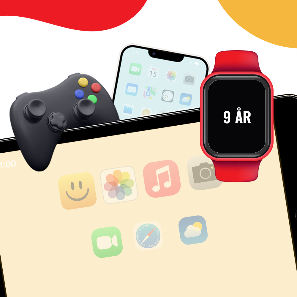 Grafisk illustration af forskellige skærme, som børn bruger